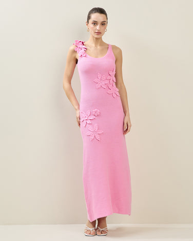 3D Flower Applique Maxi Dress