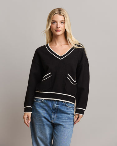 V-neck Contrast Trim Sweater