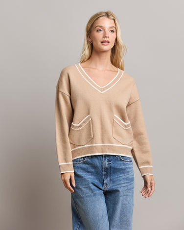 V-neck Contrast Trim Sweater