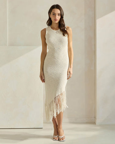 Fringe-Trimmed Cotton Dress