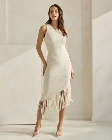 Fringe-Trimmed Cotton Dress