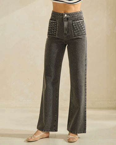 Denim Pants with Woven-Effect Pockets