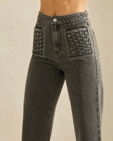 Denim Pants with Woven-Effect Pockets