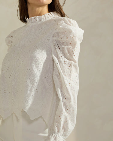 Cotton Eyelet Puff Sleeve Blouse