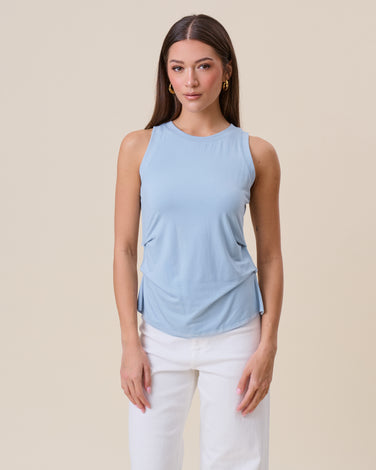 Pleated side jersey tank top