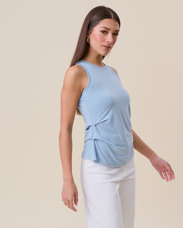 Pleated side jersey tank top