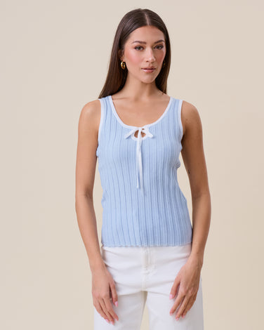 Tie-front rib-knit tank top