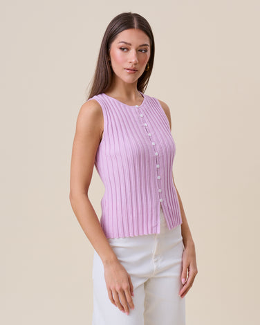 Button ribbed knit top