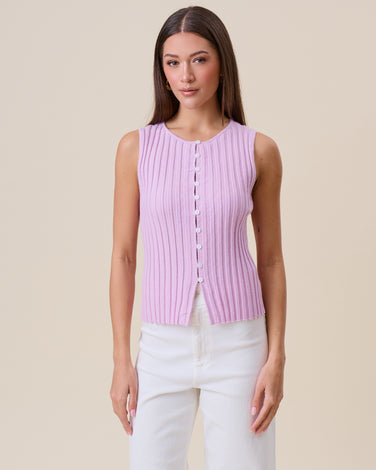 Button ribbed knit top