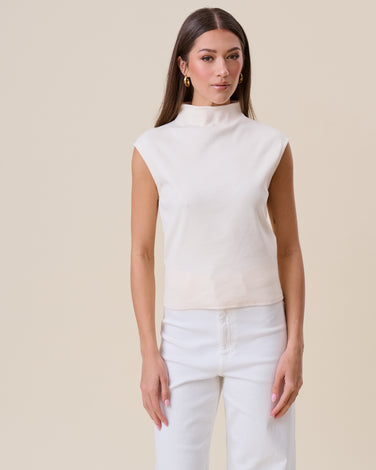 Open back mockneck ribbed top