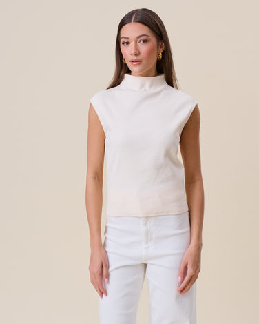 Open back mockneck ribbed top