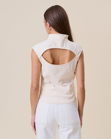 Open back mockneck ribbed top