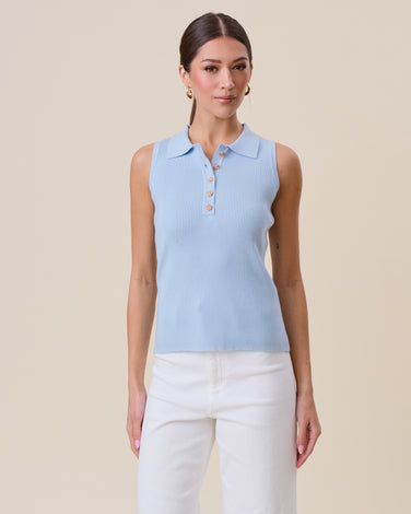 Rose button rib-knit sleeveless polo