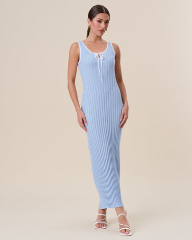 Tie-font rib-knit maxi dress