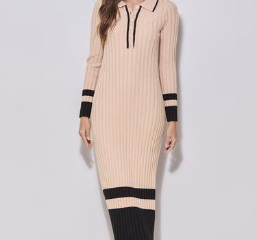 Contrast Trim Rib-Knit Polo Dress