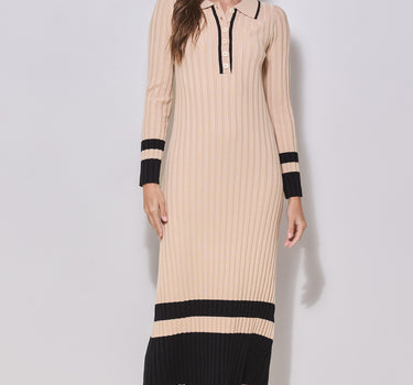 Contrast Trim Rib-Knit Polo Dress