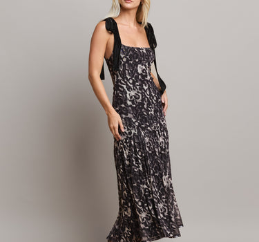 Bow Shoulder Leopard Print Maxi Dress