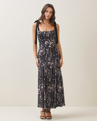 Bow Shoulder Leopard Print Maxi Dress