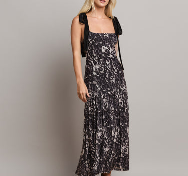 Bow Shoulder Leopard Print Maxi Dress