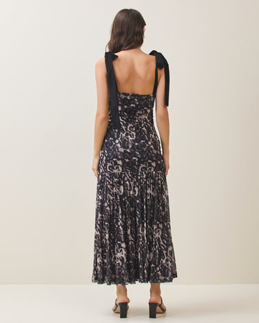 Bow Shoulder Leopard Print Maxi Dress