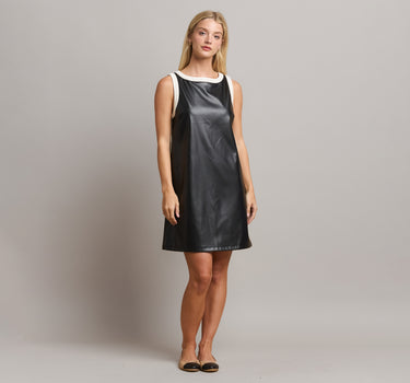 Contrast Trim Vegan Leather Mini Dress