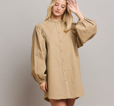 Volume Sleeve Button Down Mini Dress