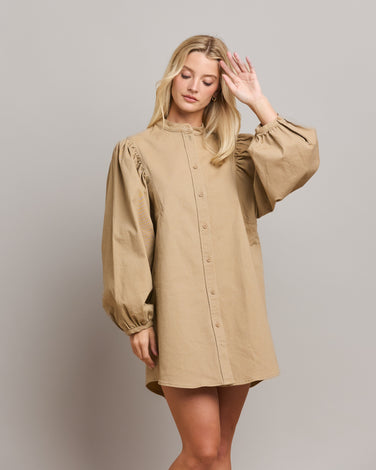 Volume Sleeve Button Down Mini Dress