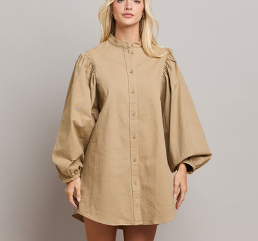 Volume Sleeve Button Down Mini Dress