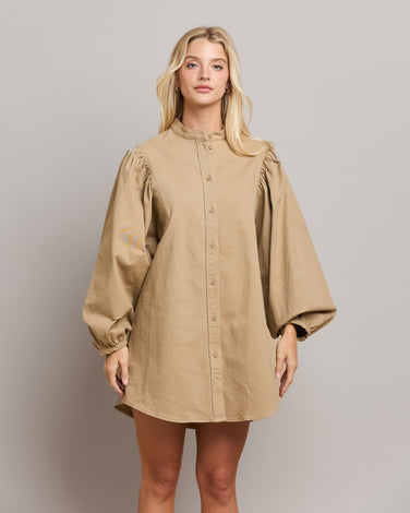 Volume Sleeve Button Down Mini Dress