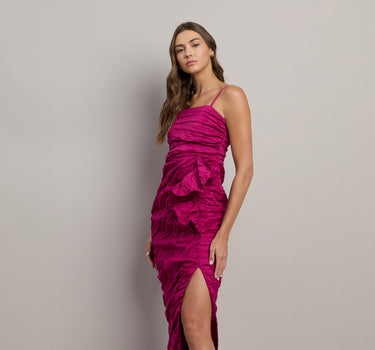 Textured Ruffle Midi Dress