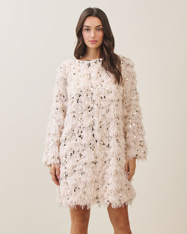 Frayed textured sequin mini dress