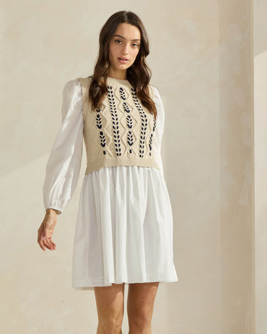 Sweater &amp; Poplin Combo Mini Dress