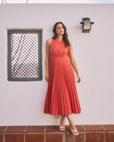 Pleated Linen Dress