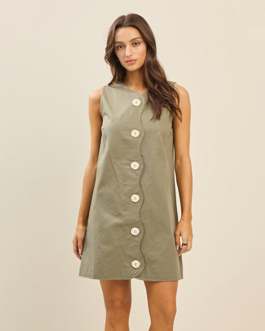 Wavy Trim Button Front Dress