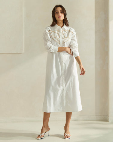 Cotton Shirtdress with Contrast Detail