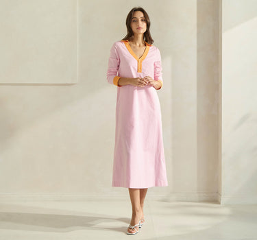 Contrast Trim Linen Dress