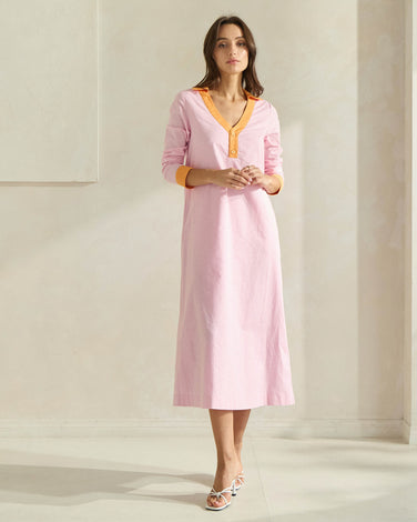 Contrast Trim Linen Dress