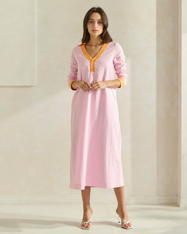 Contrast Trim Linen Dress