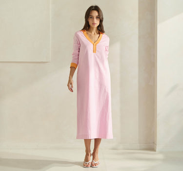 Contrast Trim Linen Dress