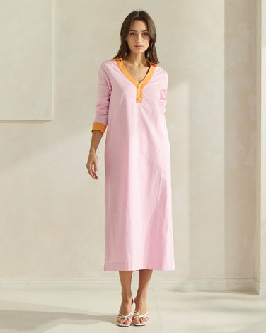 Contrast Trim Linen Dress