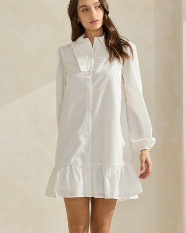 Pleated Front Mini Shirt Dress