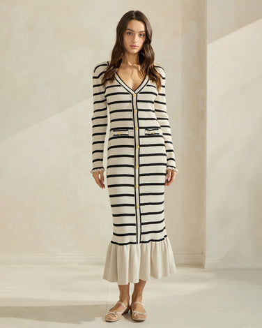 Striped Knit Dress with Ruffle Hem