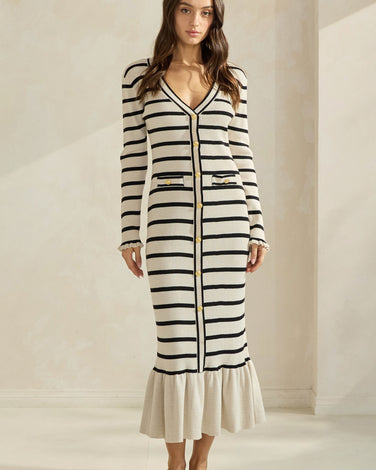 Striped Knit Dress with Ruffle Hem