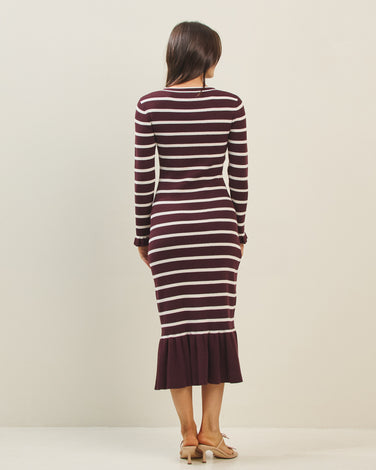 Striped Knit Dress with Ruffle Hem