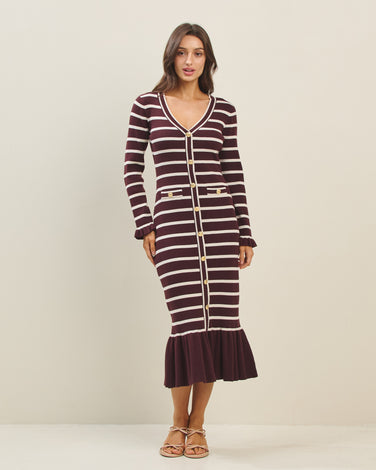 Striped Knit Dress with Ruffle Hem