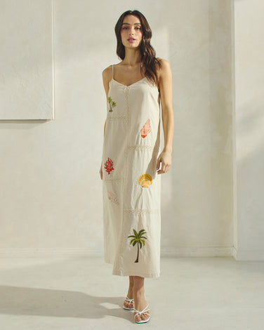 Tropical Embroidered Maxi Dress