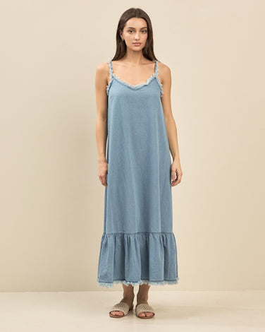 Frayed Edge Denim Maxi Dress