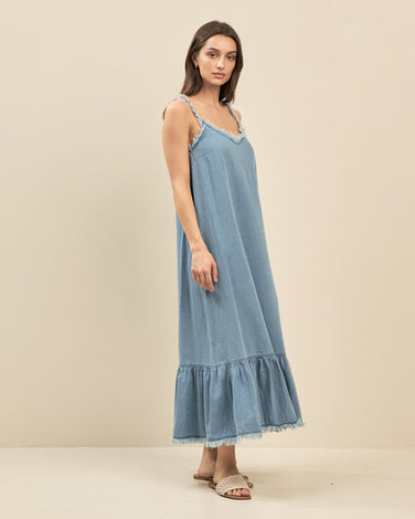 Frayed Edge Denim Maxi Dress