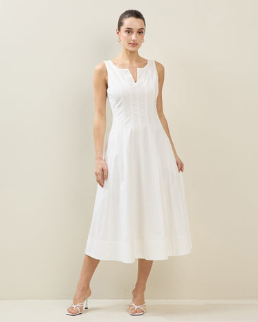 Slit Neckline Cotton Dress