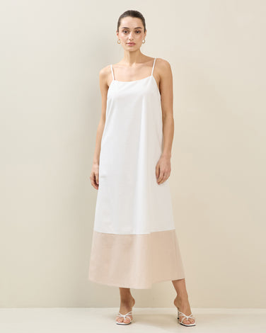 Two-tone Linen Blend Maxi Dress